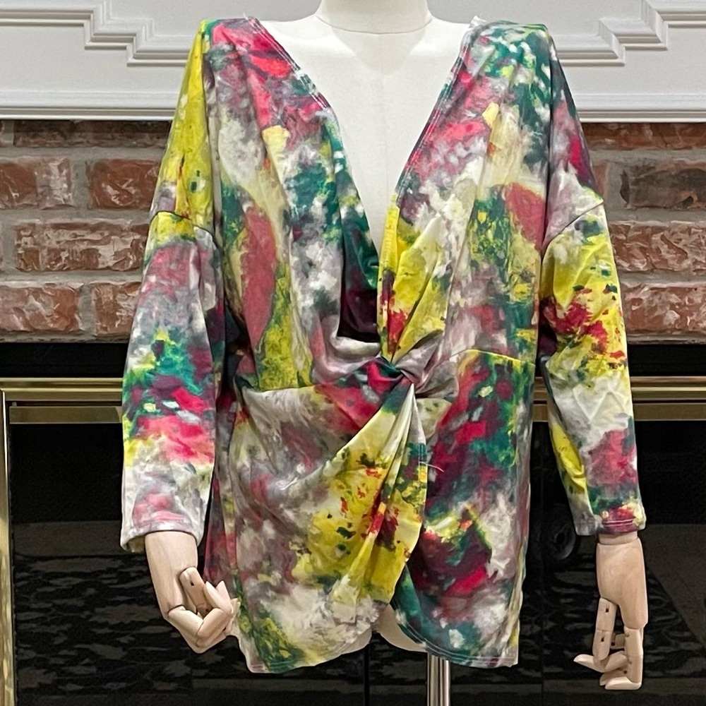 Arabella yellow green and grey floral plus size top / 3X / Excellent condition